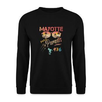 Geschenkidee Grafikdesign Karte von Mayotte 976 - Unisex Pullover - Schwarz - Vorne - Alina (178cm) & Michal (187cm)