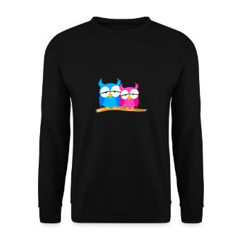 Owl Lovers On A Tree Branch Predator Birds Humor - Unisex Sweatshirt - black - Front - Alina (178cm) & Michal (187cm)