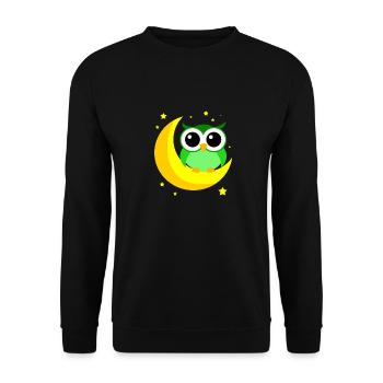Green Owl On Moon Cartoon Predator Bird Nocturnal - Unisex Sweatshirt - black - Front - Alina (178cm) & Michal (187cm)