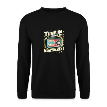 Tune In, Turn Up the Nostalgia with Vintage Radio - Unisex Pullover - Schwarz - Vorne - Alina (178cm) & Michal (187cm)