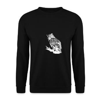 Hibou sur branche d’arbre noir blanc prédateur nocturne - Sweat-shirt Unisexe - noir - Devant - Alina (178cm) & Michal (187cm)