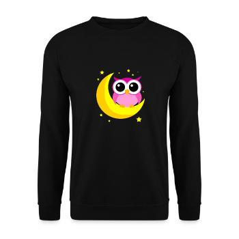 Pink Owl On Moon Cartoon Nocturnal Bird Lover Cool - Unisex Sweatshirt - black - Front - Alina (178cm) & Michal (187cm)