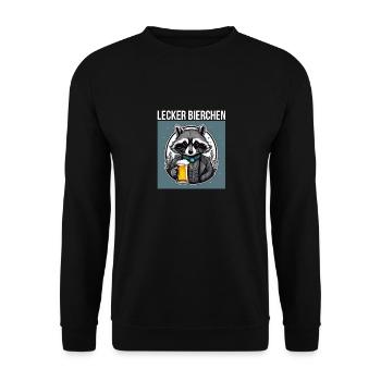 Waschbär mit Bier Lecker Bierchen Bier Meme - Unisex Pullover - Schwarz - Vorne - Alina (178cm) & Michal (187cm)