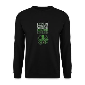 Lord & Savior Cthulhu Kult Lovecraft Necronomicon - Unisex Pullover - Schwarz - Vorne - Alina (178cm) & Michal (187cm)