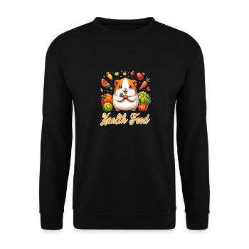 Süßes Meerschweinchen umgeben von leckerem Essen - Unisex Pullover - Schwarz - Vorne - Alina (178cm) & Michal (187cm)