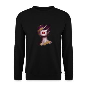 Künstlerisches abstraktes Gesicht für einen Mann - Unisex Pullover - Schwarz - Vorne - Alina (178cm) & Michal (187cm)