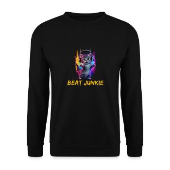 Niedliche Katze mit Kopfhörer - Unisex Pullover - Schwarz - Vorne - Alina (178cm) & Michal (187cm)