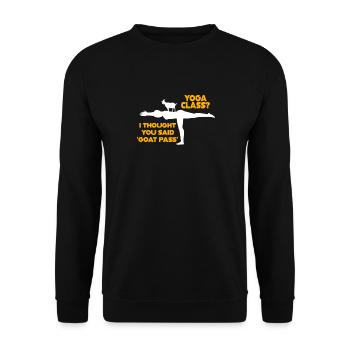 Yoga-Kurs oder Ziegenpass - Unisex Pullover - Schwarz - Vorne - Alina (178cm) & Michal (187cm)