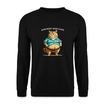 DICKE KATZE DICKES GLÜCK - Unisex Pullover - Schwarz - Vorne - Alina (178cm) & Michal (187cm)