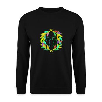 Retro Katze Katzen 80er 90er Vintage - Unisex Pullover - Schwarz - Vorne - Alina (178cm) & Michal (187cm)