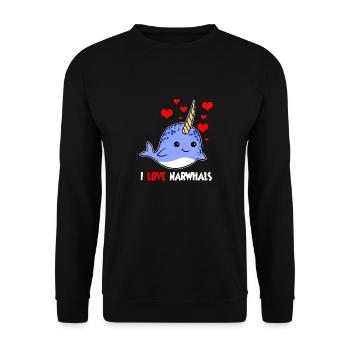 Ich liebe Narwale Herzen Einhorn Des Meeres Süß - Unisex Pullover - Schwarz - Vorne - Alina (178cm) & Michal (187cm)