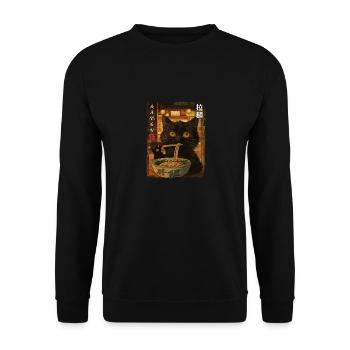 Vintage Aesthetic Ramen Nudeln Kawaii Katze - Unisex Pullover - Schwarz - Vorne - Alina (178cm) & Michal (187cm)
