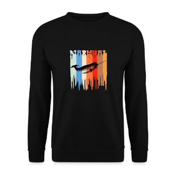 Retro Narwal Spaß Einhorn Des Meeres Fisch Jahrgang - Unisex Pullover - Schwarz - Vorne - Alina (178cm) & Michal (187cm)