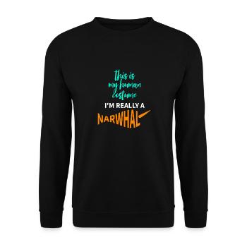 C’est mon costume humain, je suis vraiment un narval amusant - Sweat-shirt Unisexe - noir - Devant - Alina (178cm) & Michal (187cm)