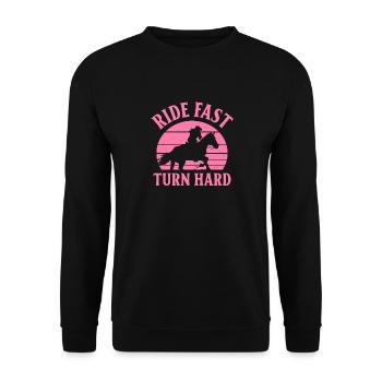 Cheval de course de barils de rodéo - Sweat-shirt Unisexe - noir - Devant - Alina (178cm) & Michal (187cm)