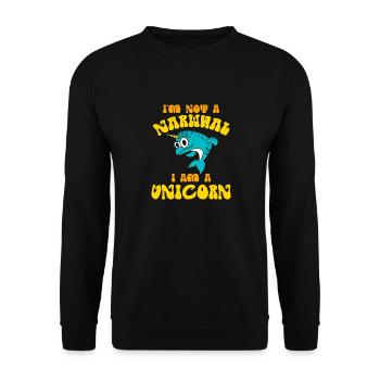Ich bin kein Narwal, ich bin ein Einhorn Lustiges Meerestier - Unisex Pullover - Schwarz - Vorne - Alina (178cm) & Michal (187cm)