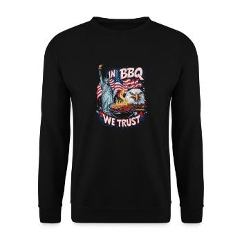 In BBQ We Trust Patriotic Grill Design - Unisex Sweatshirt - black - Front - Alina (178cm) & Michal (187cm)