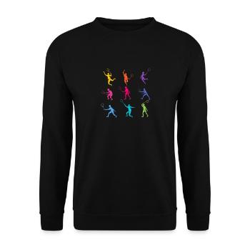 Silhouettes colorées de joueurs de badminton en action - Sweat-shirt Unisexe - noir - Devant - Alina (178cm) & Michal (187cm)