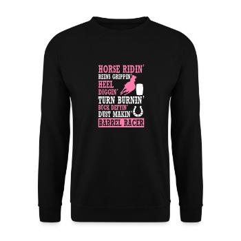 Rodeo Barrel Racing Pferd - Unisex Pullover - Schwarz - Vorne - Alina (178cm) & Michal (187cm)