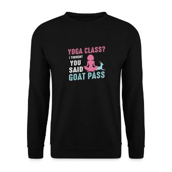 Yoga-Kurs oder Ziegenpass - Unisex Pullover - Schwarz - Vorne - Alina (178cm) & Michal (187cm)