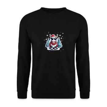 Weihnachten Kuh - Unisex Pullover - Schwarz - Vorne - Alina (178cm) & Michal (187cm)