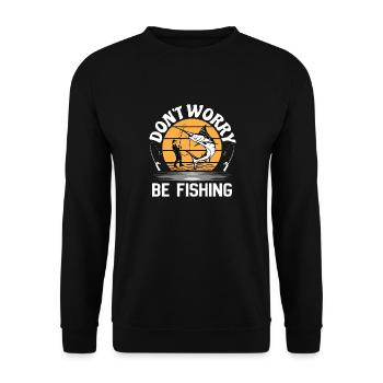 "Funny Angler T-Shirt – Don't Worry, Be Fishing - Unisex Sweatshirt - black - Front - Alina (178cm) & Michal (187cm)