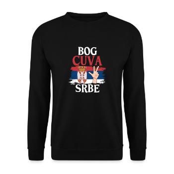 Serbien Flagge Serbia Srbija Majice Bog cuva Srbe - Unisex Pullover - Schwarz - Vorne - Alina (178cm) & Michal (187cm)