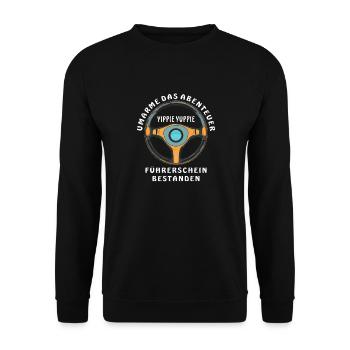 PASSED THE ADVENTURE OF A DRIVER'S LICENSE - Unisex Sweatshirt - black - Front - Alina (178cm) & Michal (187cm)