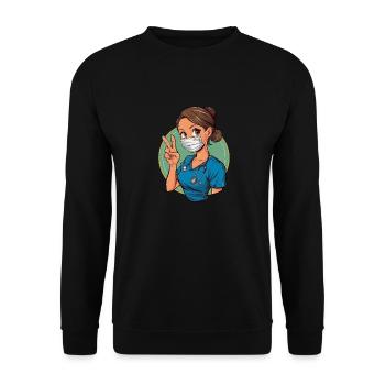 Lustige Krankenschwester mit Humor - Unisex Pullover - Schwarz - Vorne - Alina (178cm) & Michal (187cm)