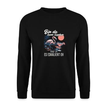 Funny Flamingo 'I'm Here You Can Go' Design - Unisex Sweatshirt - black - Front - Alina (178cm) & Michal (187cm)