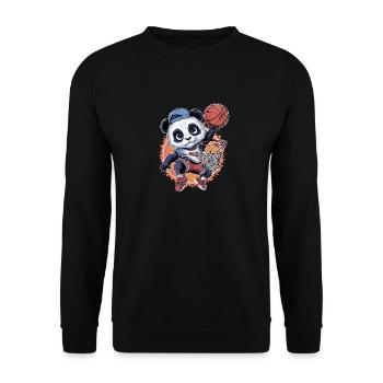 Cooler Basketball-Panda beim Slam Dunk - Unisex Pullover - Schwarz - Vorne - Alina (178cm) & Michal (187cm)