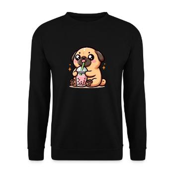 Bubble Tea Boba Milch Kawaii Anime Hund Mops - Unisex Pullover - Schwarz - Vorne - Alina (178cm) & Michal (187cm)