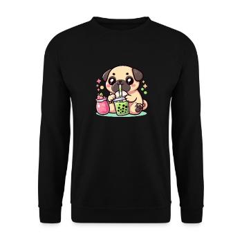 Bubble Tea Boba Milch Kawaii Anime Hund Mops - Unisex Pullover - Schwarz - Vorne - Alina (178cm) & Michal (187cm)