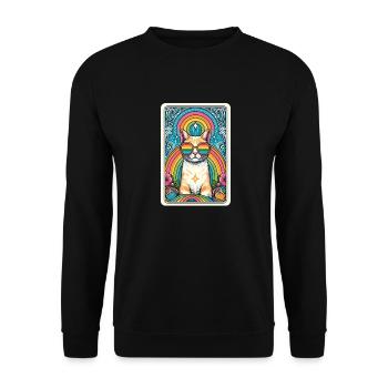 Tarotkarte Katze The Ally, Regenbogen LGBTQ Katze - Unisex Pullover - Schwarz - Vorne - Alina (178cm) & Michal (187cm)