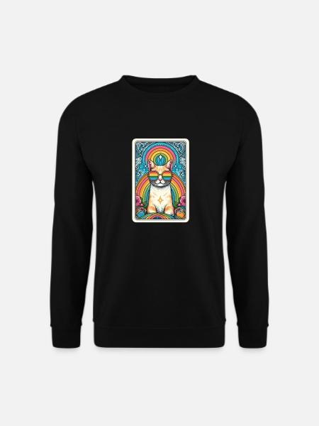 Tarotkarte Katze The Ally, Regenbogen LGBTQ Katze - Unisex Pullover - Schwarz