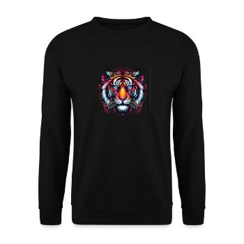 Tiger Gesicht, Bunte Tierkunst, Tiger - Unisex Pullover - Schwarz - Vorne - Alina (178cm) & Michal (187cm)