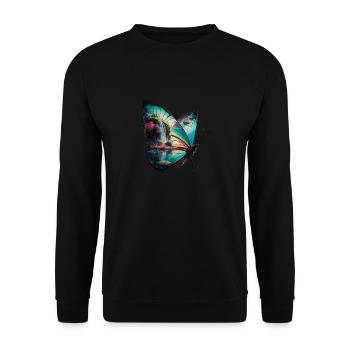 Schmetterling Wasserfall Naturszene - Unisex Pullover - Schwarz - Vorne - Alina (178cm) & Michal (187cm)