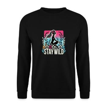 Stay Wild Silhouette mit Blumen - Unisex Pullover - Schwarz - Vorne - Alina (178cm) & Michal (187cm)