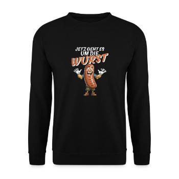 NOW IT'S ALL ABOUT THE SAUSAGE - Unisex Sweatshirt - black - Front - Alina (178cm) & Michal (187cm)