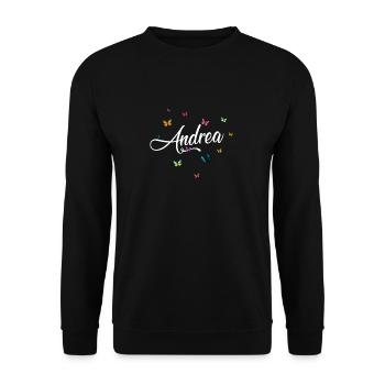 ANDREA - Girl Name with Colorful Butterflies - Unisex Sweatshirt - black - Front - Alina (178cm) & Michal (187cm)