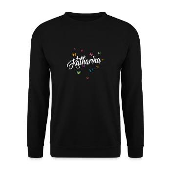 KATHARINA - Girl's Name & Colorful Butterflies - Unisex Sweatshirt - black - Front - Alina (178cm) & Michal (187cm)