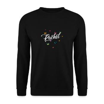 RACHEL - Girl's Name with Colorful Butterflies - Unisex Sweatshirt - black - Front - Alina (178cm) & Michal (187cm)