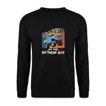 Opa der Birthday Boy Monster Truck Party - Unisex Pullover - Schwarz - Vorne - Alina (178cm) & Michal (187cm)