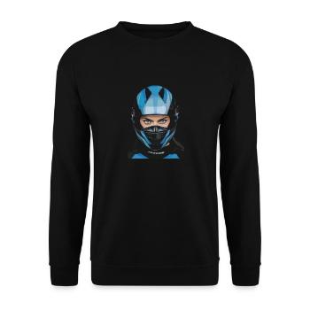 Motorradfahrerin Motorrad Frau - Unisex Pullover - Schwarz - Vorne - Alina (178cm) & Michal (187cm)
