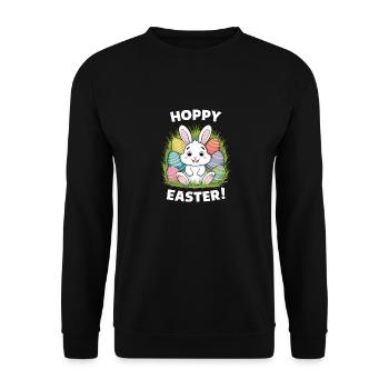 Frohe Ostern Hase Osterei Hoppy Easter - Unisex Pullover - Schwarz - Vorne - Alina (178cm) & Michal (187cm)