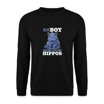 Funny Hippo Hippopotamus Animal Just A Boy Who - Unisex Sweatshirt - black - Front - Alina (178cm) & Michal (187cm)