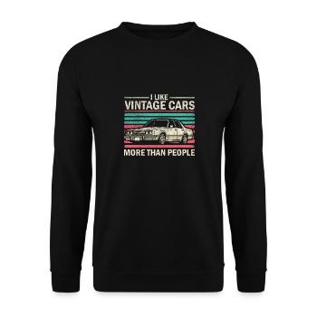 Ich mag Oldtimer mehr als Menschen Lustiger Oldtimer - Unisex Pullover - Schwarz - Vorne - Alina (178cm) & Michal (187cm)