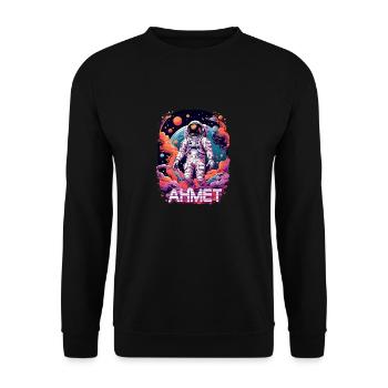 AHMET - Beau prénom de garçon avec astronaute cool - Sweat-shirt Unisexe - noir - Devant - Alina (178cm) & Michal (187cm)