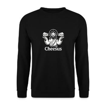 Cheesus Jesus Christian Lustig Käse Liebhaber Glaube - Unisex Pullover - Schwarz - Vorne - Alina (178cm) & Michal (187cm)