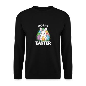 Frohe Ostern Hase Osterei Hoppy Easter - Unisex Pullover - Schwarz - Vorne - Alina (178cm) & Michal (187cm)